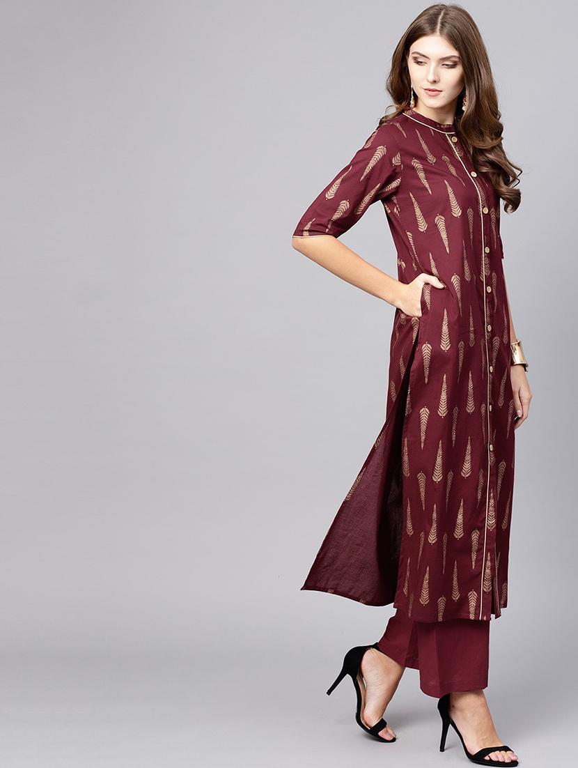 gold print kurta palazzo set - 17550659 - Zoom Image - 2