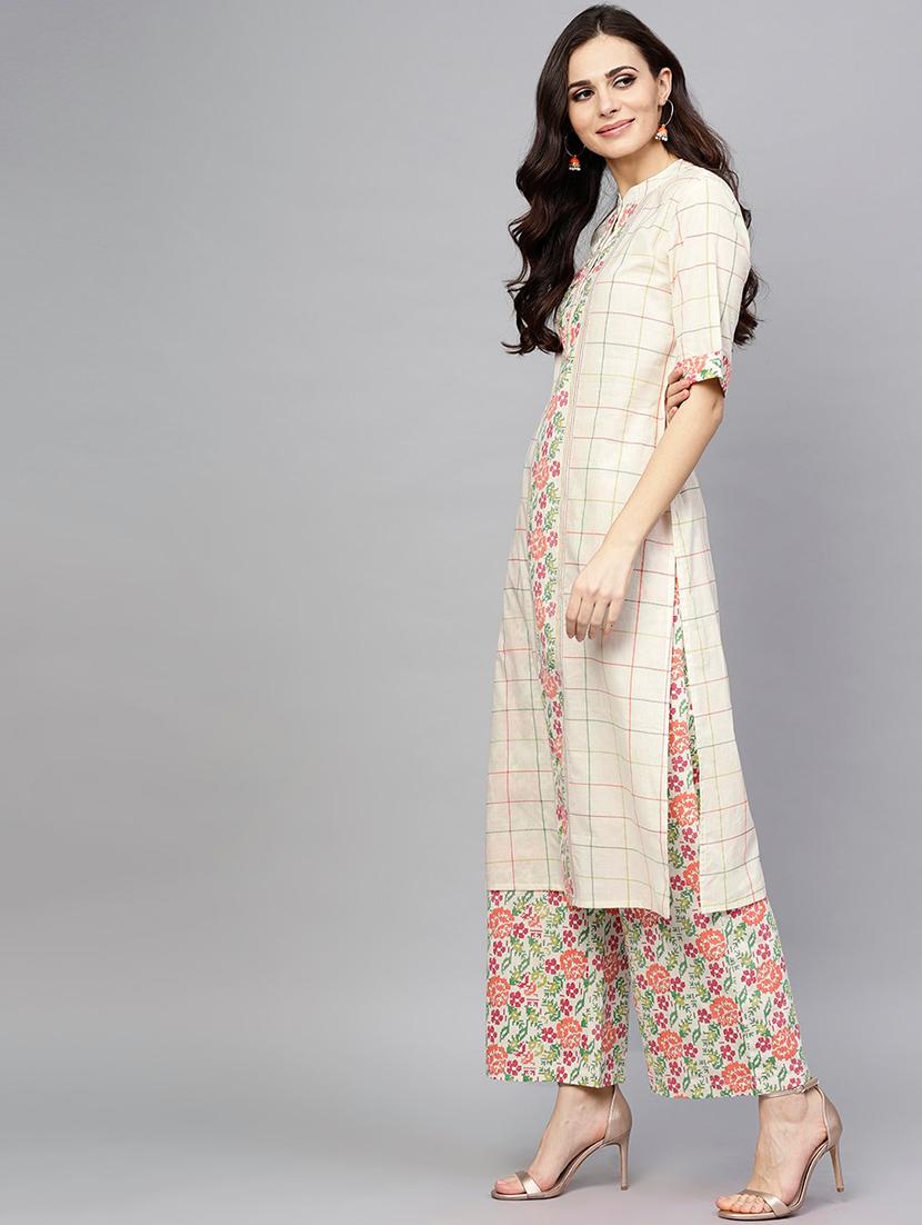 checkered kurta palazzo set - 17550661 - Zoom Image - 2