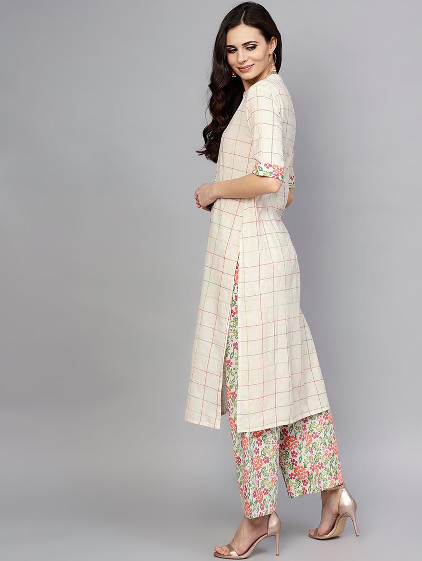 checkered kurta palazzo set - 17550661 - Zoom Image - 3