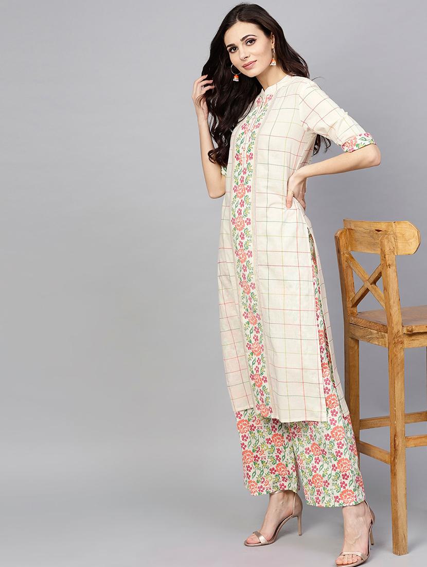 checkered kurta palazzo set - 17550661 - Zoom Image - 4