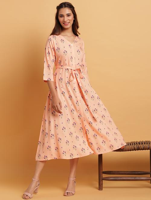 tie front floral fit & flare dress - 17550671 - Standard Image - 1