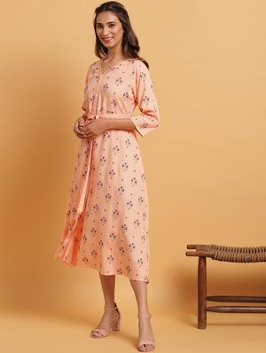 tie front floral fit & flare dress - 17550671 - Standard Image - 2