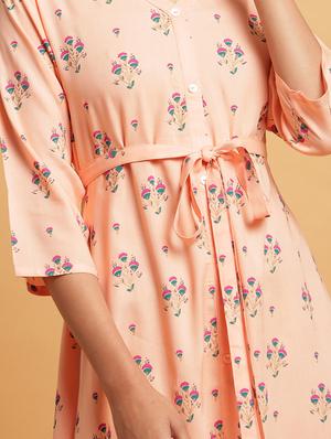 tie front floral fit & flare dress - 17550671 - Standard Image - 4