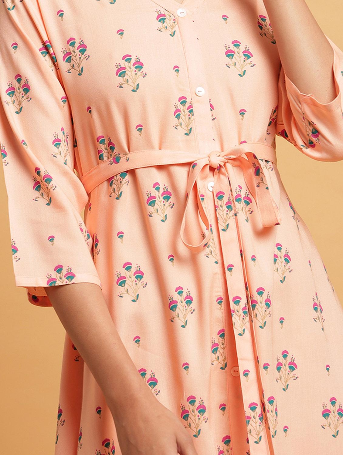 tie front floral fit & flare dress - 17550671 - Zoom Image - 4