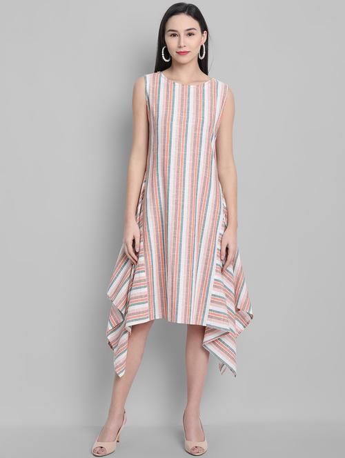 round neck striped asymmetric dress - 17550672 - Standard Image - 1