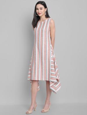 round neck striped asymmetric dress - 17550672 - Standard Image - 2