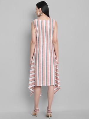 round neck striped asymmetric dress - 17550672 - Standard Image - 3