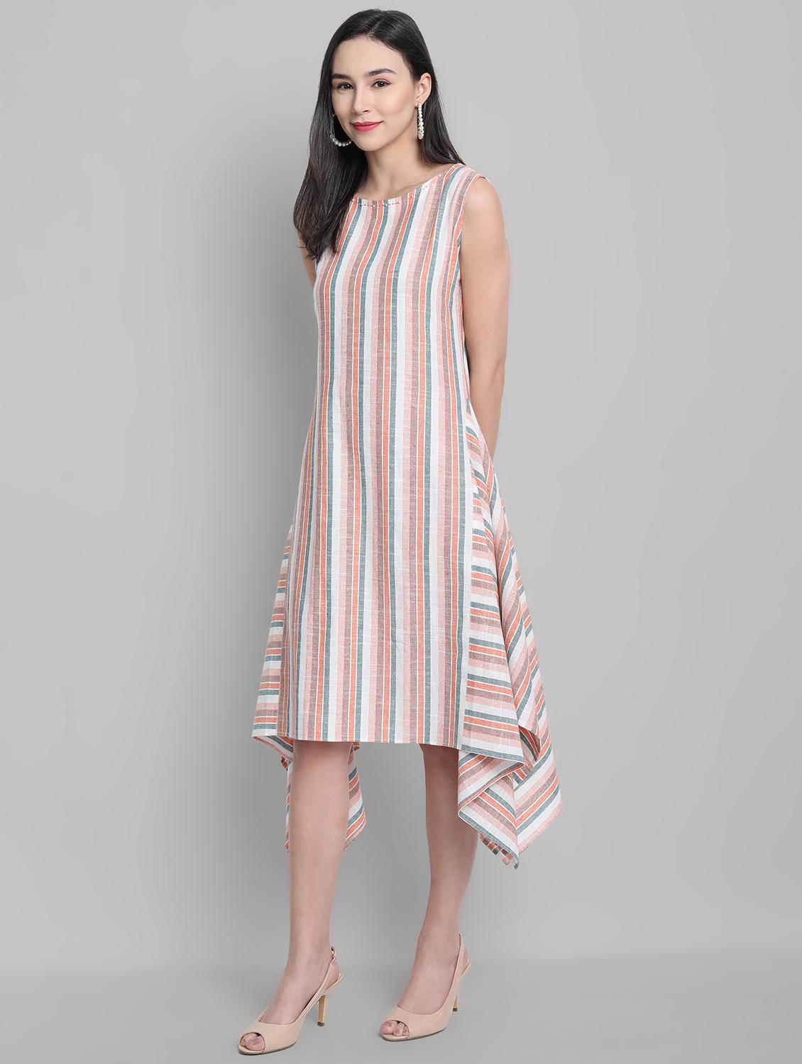 round neck striped asymmetric dress - 17550672 - Zoom Image - 2