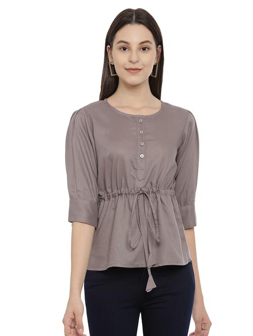 drawstring waist solid top - 17550679 - Standard Image - 1
