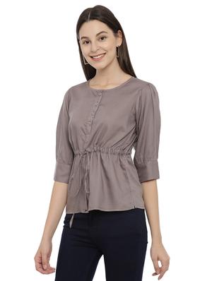 drawstring waist solid top - 17550679 - Standard Image - 2