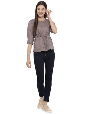 drawstring waist solid top - 17550679 - Standard Image - 4
