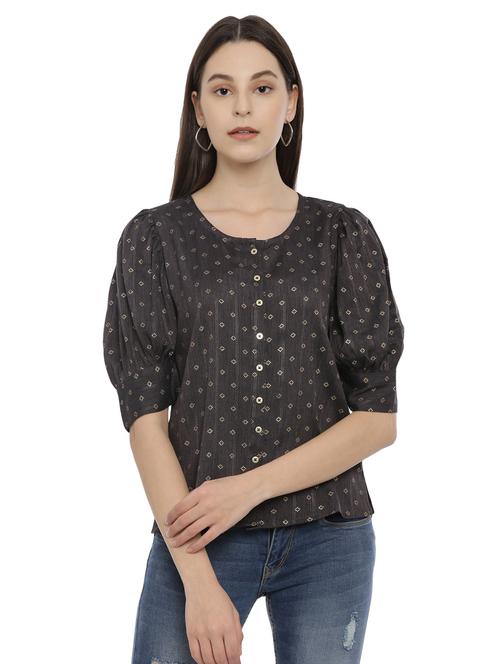 puff sleeved printed top - 17550681 - Standard Image - 1