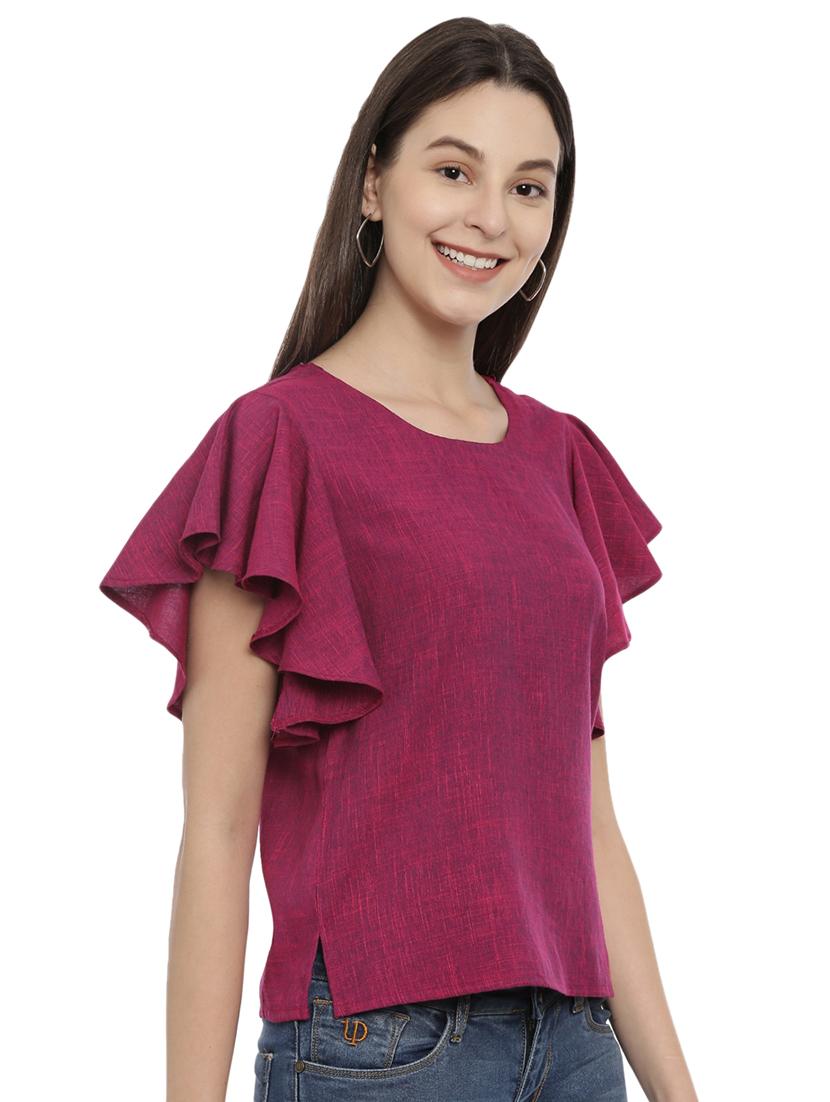 bell sleeved solid top - 17550684 - Zoom Image - 2