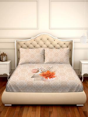 shades of shraddha double bedsheet set super king size 300 tc 100% cotton orange colour - 17550707 - Standard Image - 2