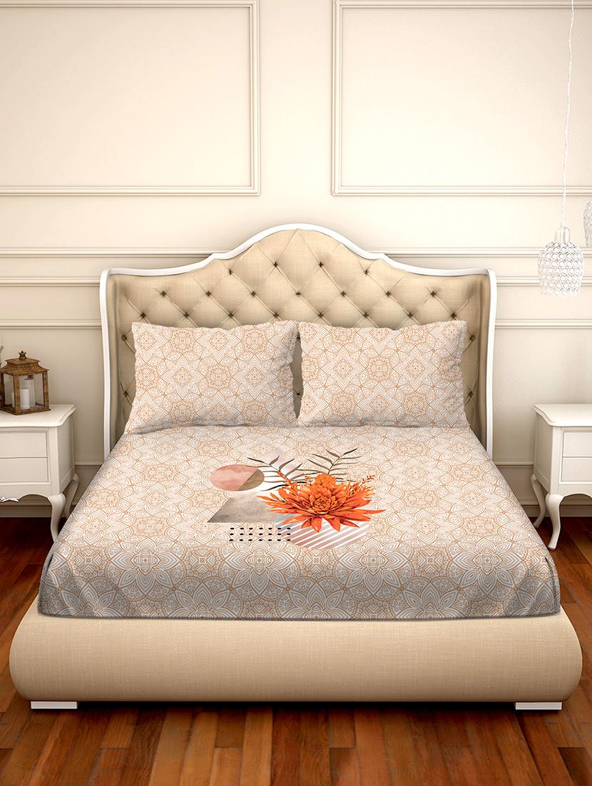 shades of shraddha double bedsheet set super king size 300 tc 100% cotton orange colour - 17550707 - Zoom Image - 2