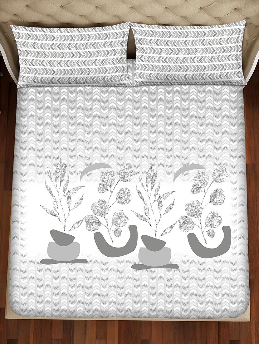 shades of shraddha double bedsheet set super king size 300 tc 100% cotton grey colour - 17550710 - Zoom Image - 3