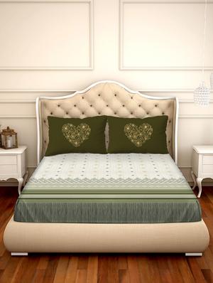shades of shraddha double bedsheet set super king size 300 tc 100% cotton green colour - 17550713 - Standard Image - 2