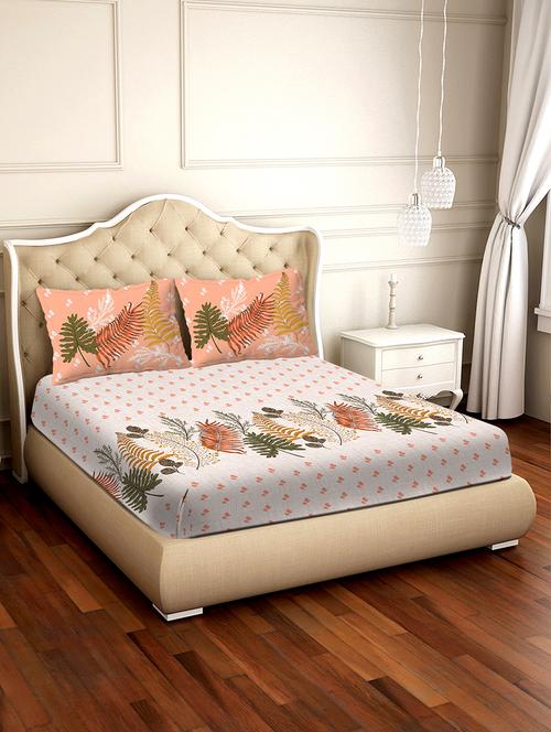 shades of shraddha double bedsheet set super king size 300 tc 100% cotton peach colour - 17550715 - Standard Image - 1