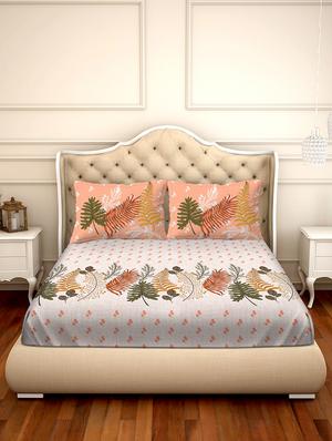 shades of shraddha double bedsheet set super king size 300 tc 100% cotton peach colour - 17550715 - Standard Image - 2