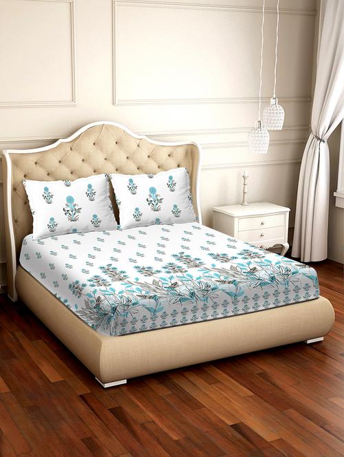shades of shraddha double bedsheet set super king size 300 tc 100% cotton blue colour - 17550726 - Standard Image - 1