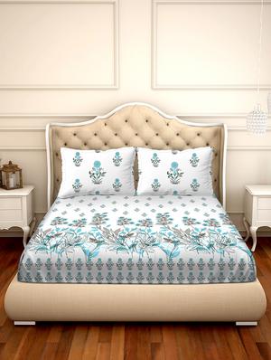 shades of shraddha double bedsheet set super king size 300 tc 100% cotton blue colour - 17550726 - Standard Image - 2