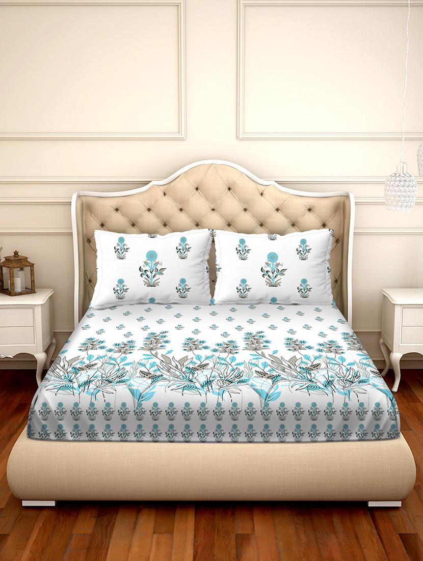 shades of shraddha double bedsheet set super king size 300 tc 100% cotton blue colour - 17550726 - Zoom Image - 2