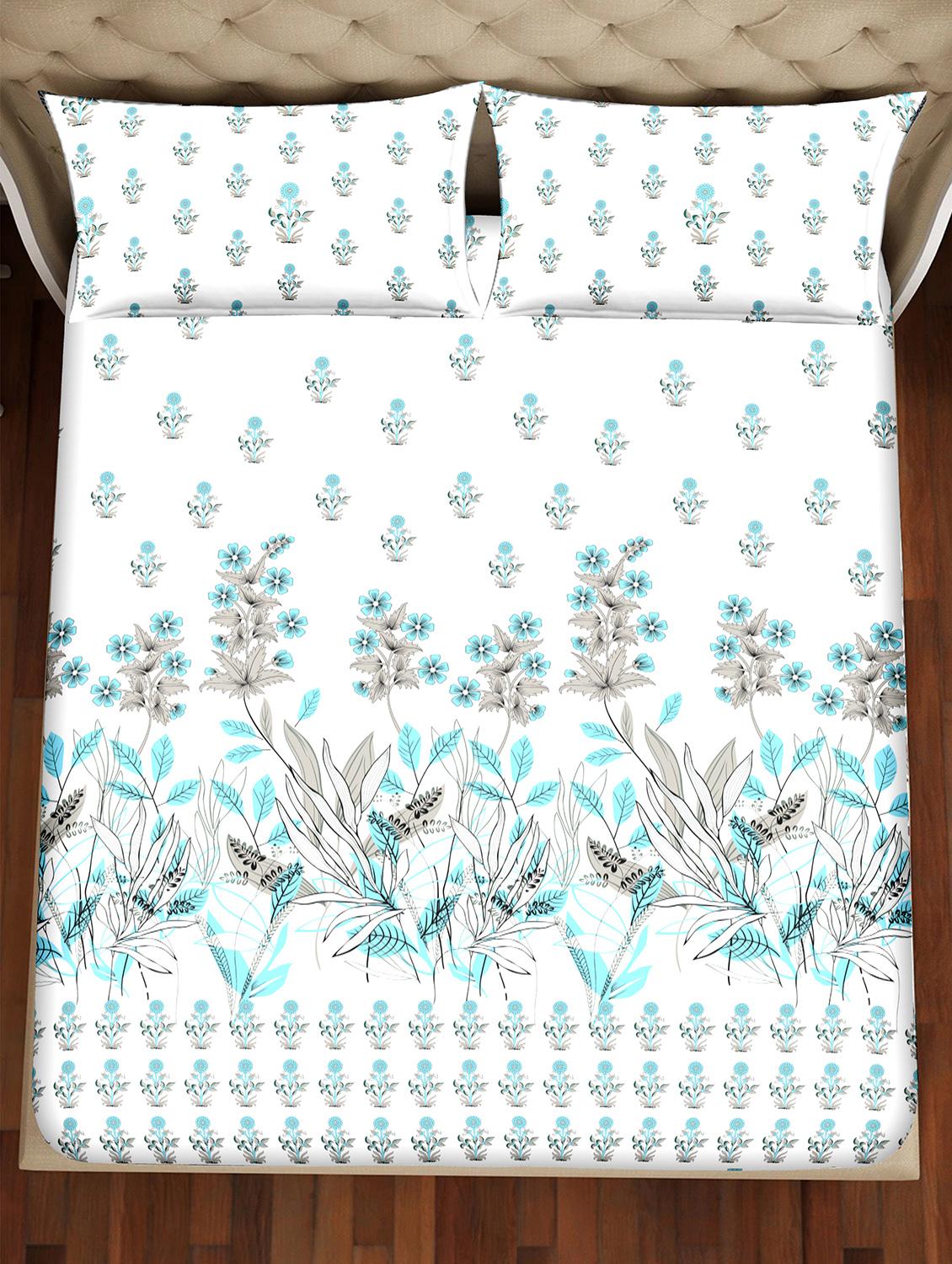 shades of shraddha double bedsheet set super king size 300 tc 100% cotton blue colour - 17550726 - Zoom Image - 3