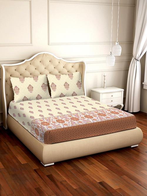 shades of shraddha double bedsheet set super king size 300 tc 100% cotton orange colour - 17550730 - Standard Image - 1