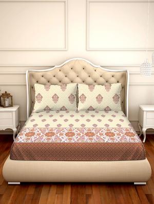 shades of shraddha double bedsheet set super king size 300 tc 100% cotton orange colour - 17550730 - Standard Image - 2