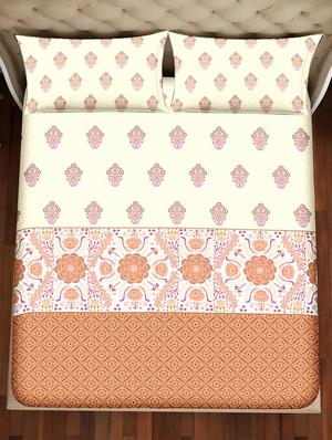 shades of shraddha double bedsheet set super king size 300 tc 100% cotton orange colour - 17550730 - Standard Image - 3