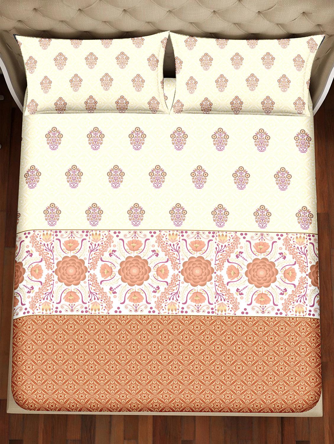 shades of shraddha double bedsheet set super king size 300 tc 100% cotton orange colour - 17550730 - Zoom Image - 3