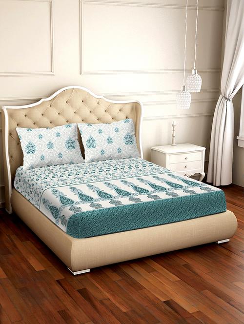 shades of shraddha double bedsheet set super king size 300 tc 100% cotton teal colour - 17550732 - Standard Image - 1