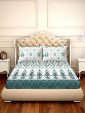 shades of shraddha double bedsheet set super king size 300 tc 100% cotton teal colour - 17550732 - Standard Image - 2