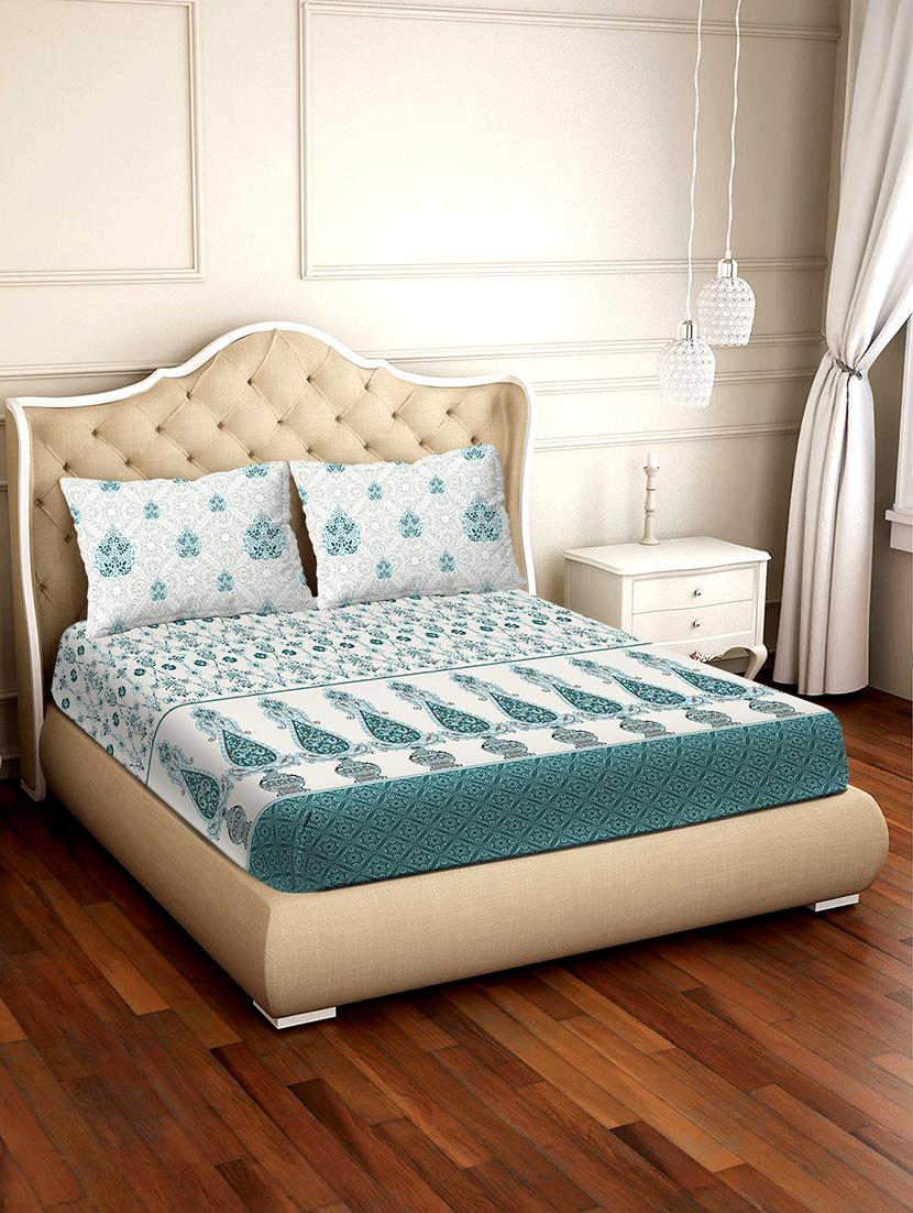 shades of shraddha double bedsheet set super king size 300 tc 100% cotton teal colour - 17550732 - Zoom Image - 1