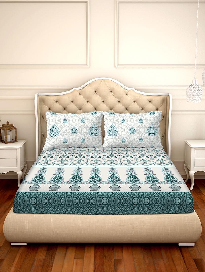 shades of shraddha double bedsheet set super king size 300 tc 100% cotton teal colour - 17550732 - Zoom Image - 2