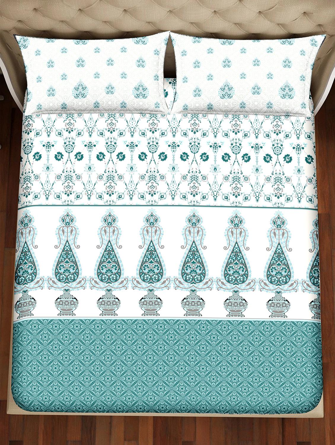 shades of shraddha double bedsheet set super king size 300 tc 100% cotton teal colour - 17550732 - Zoom Image - 3