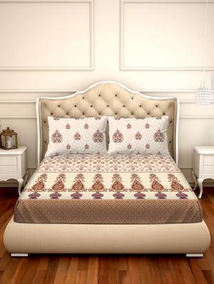 shades of shraddha double bedsheet set super king size 300 tc 100% cotton brown colour - 17550733 - Standard Image - 2