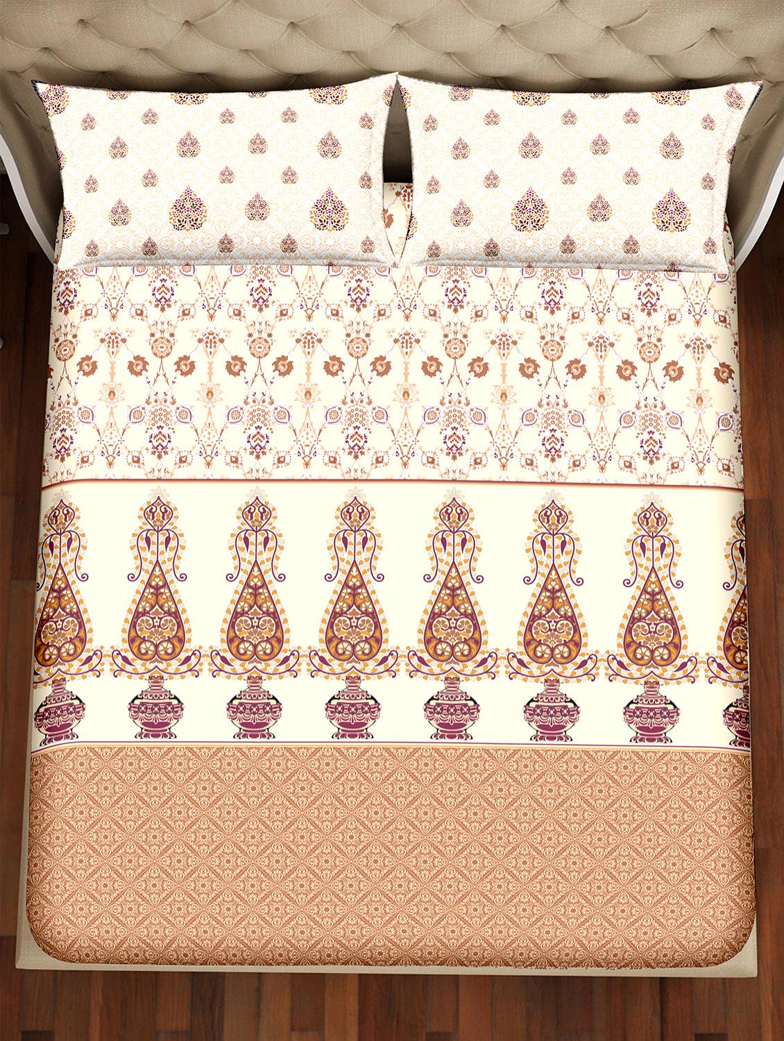 shades of shraddha double bedsheet set super king size 300 tc 100% cotton brown colour - 17550733 - Zoom Image - 3