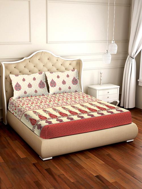 shades of shraddha double bedsheet set super king size 300 tc 100% cotton red colour - 17550734 - Standard Image - 1