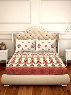 shades of shraddha double bedsheet set super king size 300 tc 100% cotton red colour - 17550734 - Standard Image - 2