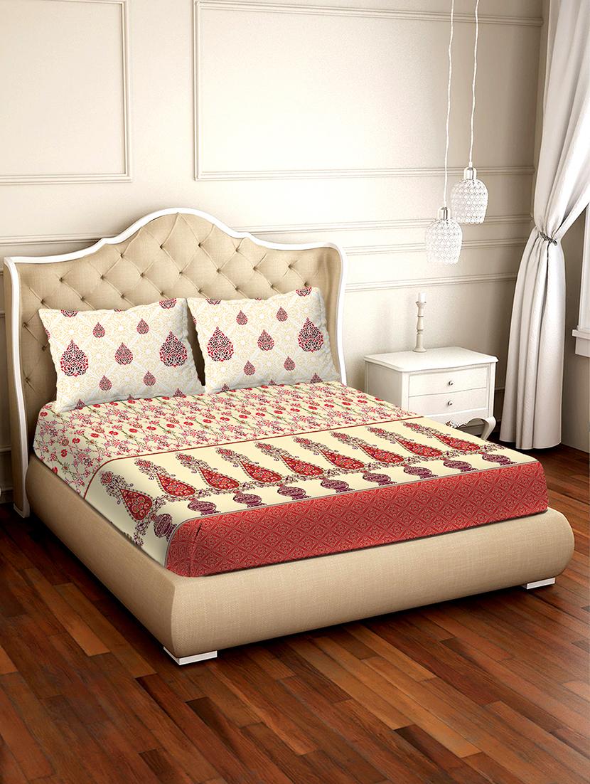 shades of shraddha double bedsheet set super king size 300 tc 100% cotton red colour - 17550734 - Zoom Image - 1