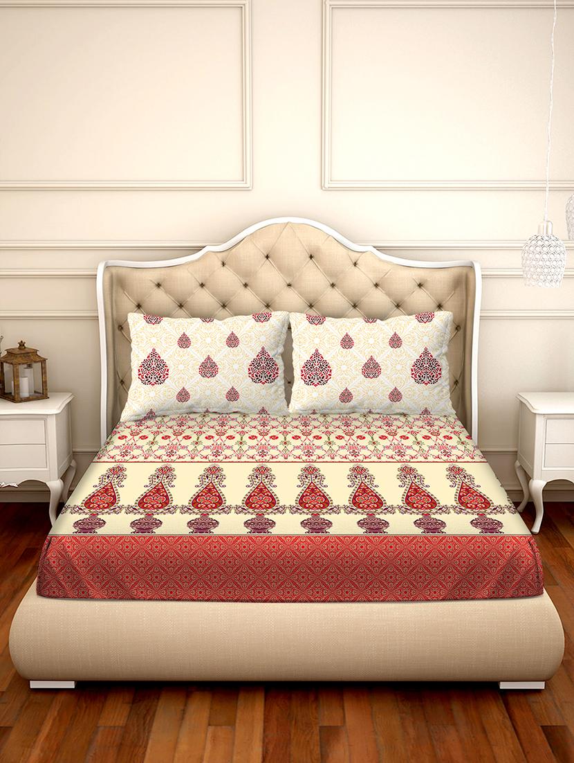 shades of shraddha double bedsheet set super king size 300 tc 100% cotton red colour - 17550734 - Zoom Image - 2