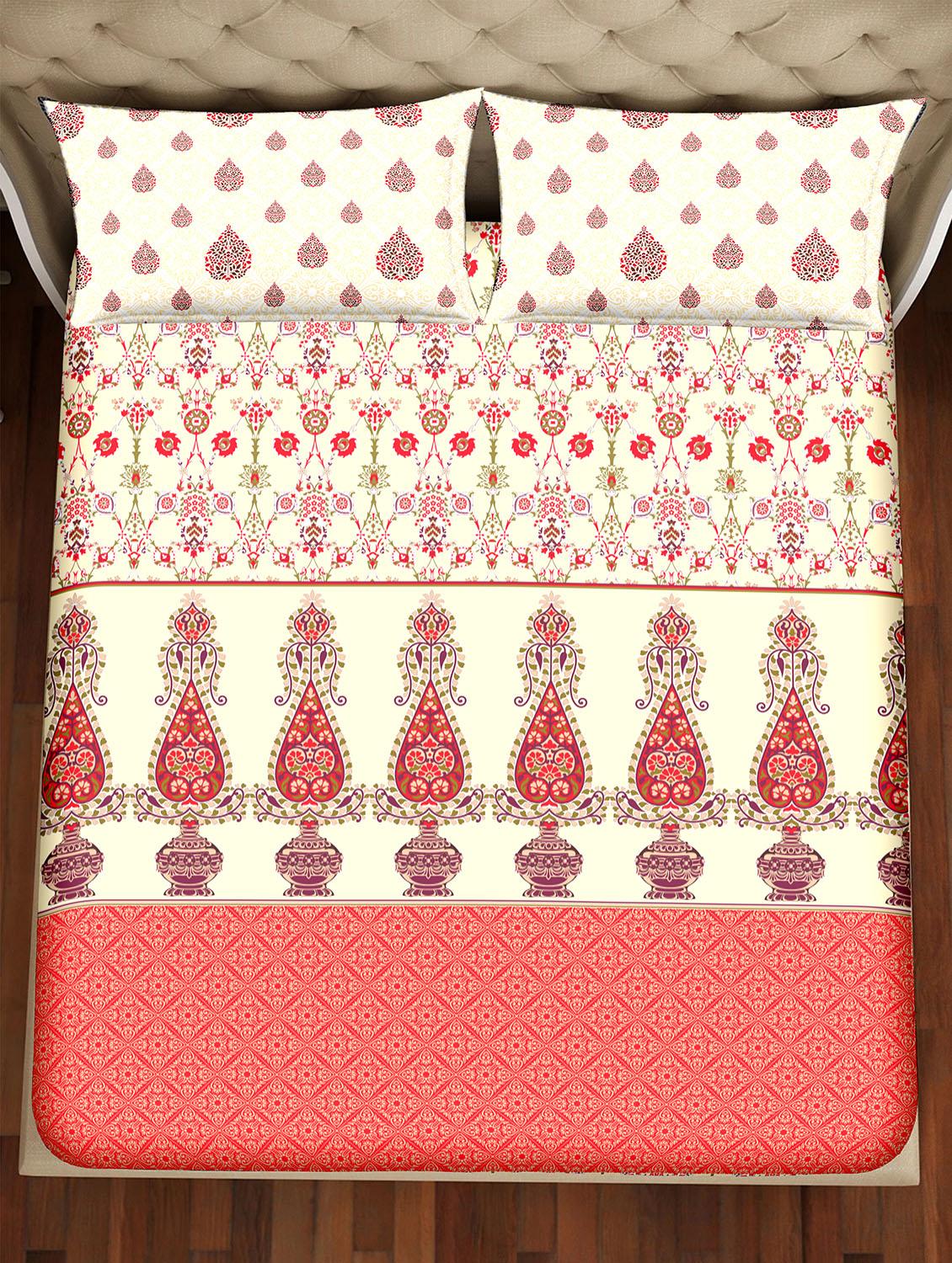 shades of shraddha double bedsheet set super king size 300 tc 100% cotton red colour - 17550734 - Zoom Image - 3