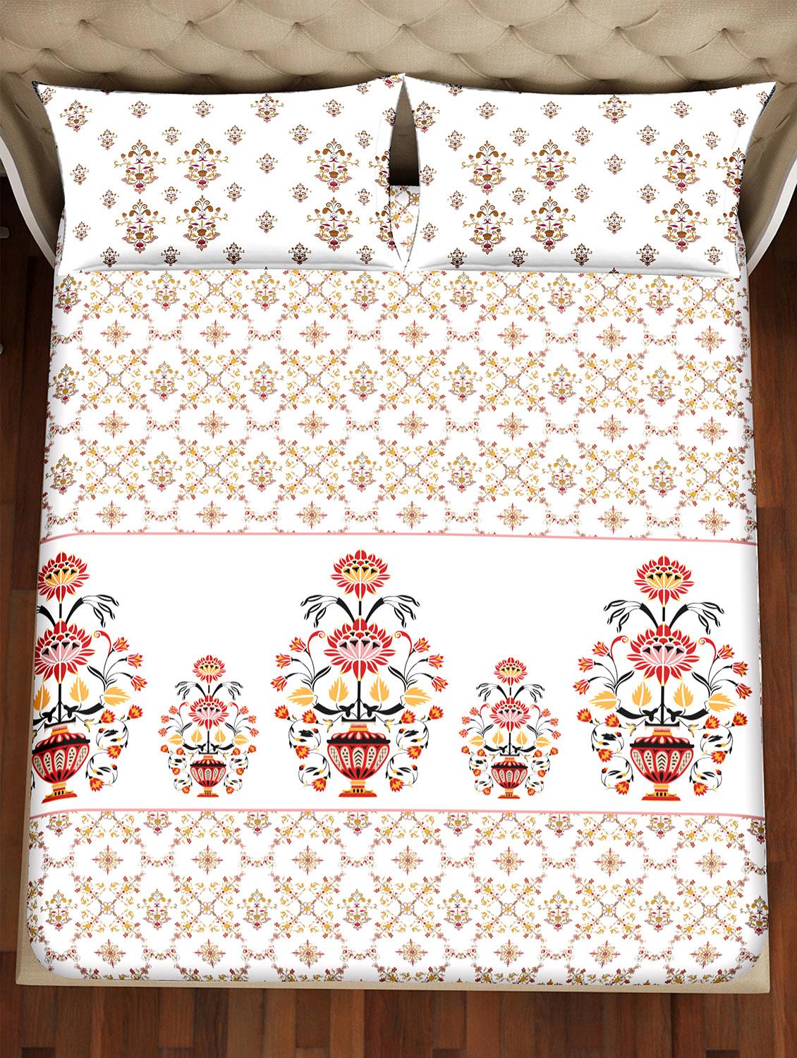 shades of shraddha double bedsheet set super king size 300 tc 100% cotton red colour - 17550736 - Zoom Image - 3