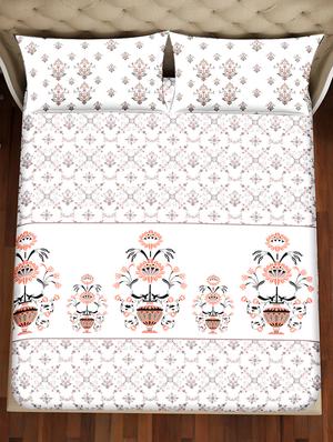 shades of shraddha double bedsheet set super king size 300 tc 100% cotton peach colour - 17550737 - Standard Image - 3