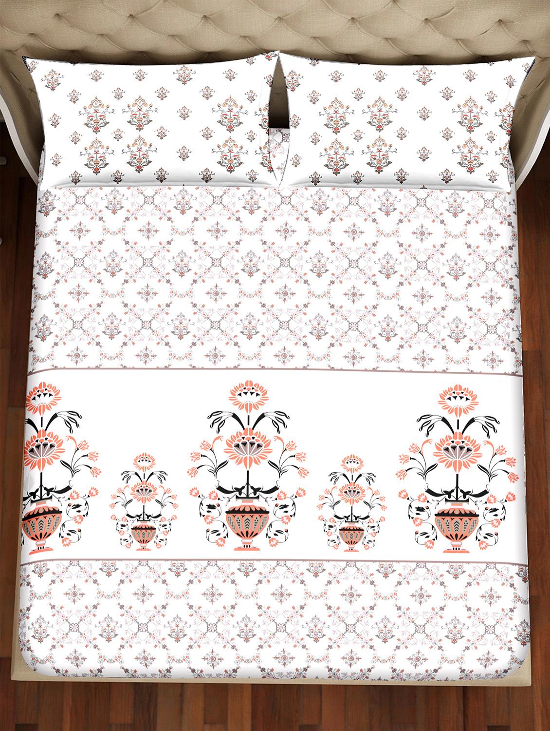 shades of shraddha double bedsheet set super king size 300 tc 100% cotton peach colour - 17550737 - Zoom Image - 3