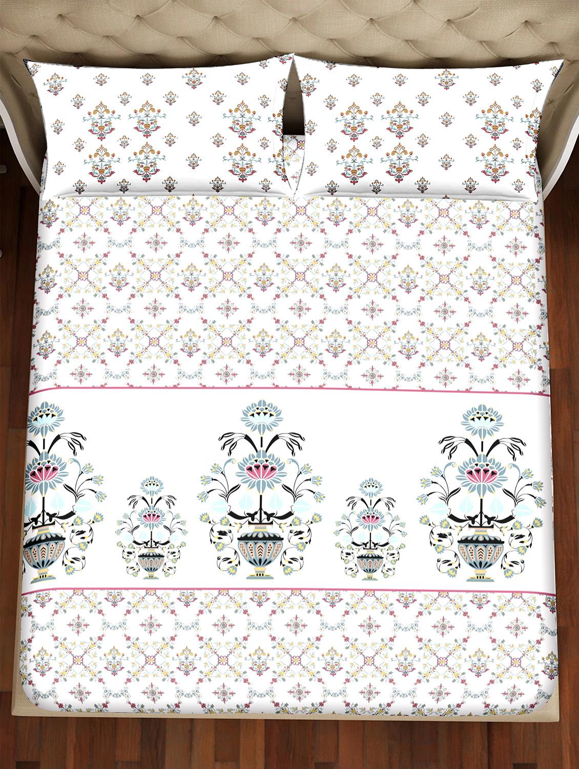 shades of shraddha double bedsheet set super king size 300 tc 100% cotton blue colour - 17550738 - Zoom Image - 3