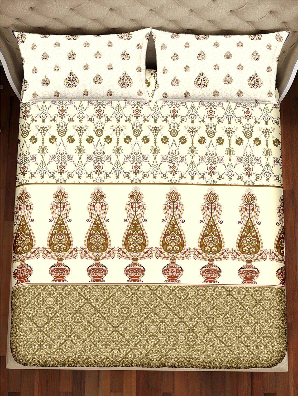 shades of shraddha double bedsheet set super king size 300 tc 100% cotton green colour - 17550739 - Zoom Image - 3