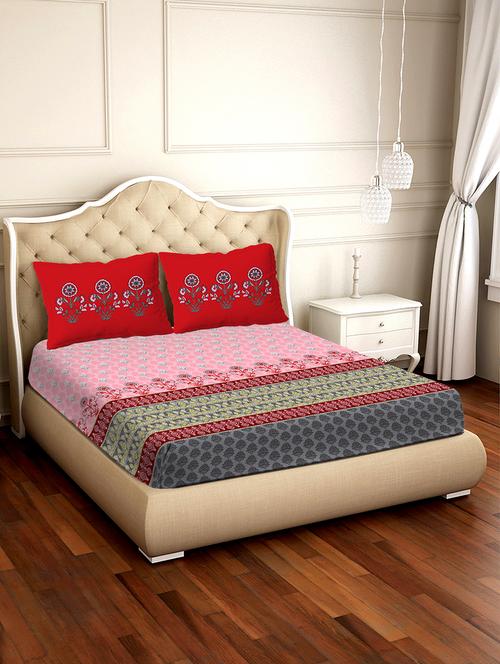 shades of shraddha double bedsheet set super king size 300 tc 100% cotton pink colour - 17550740 - Standard Image - 1