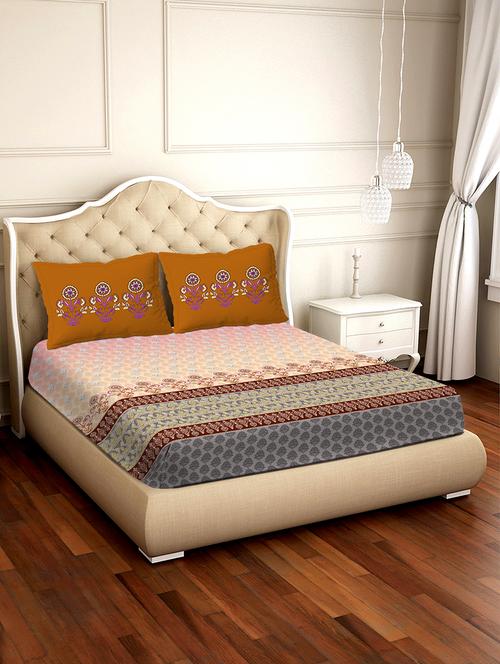 shades of shraddha double bedsheet set super king size 300 tc 100% cotton orange colour - 17550741 - Standard Image - 1